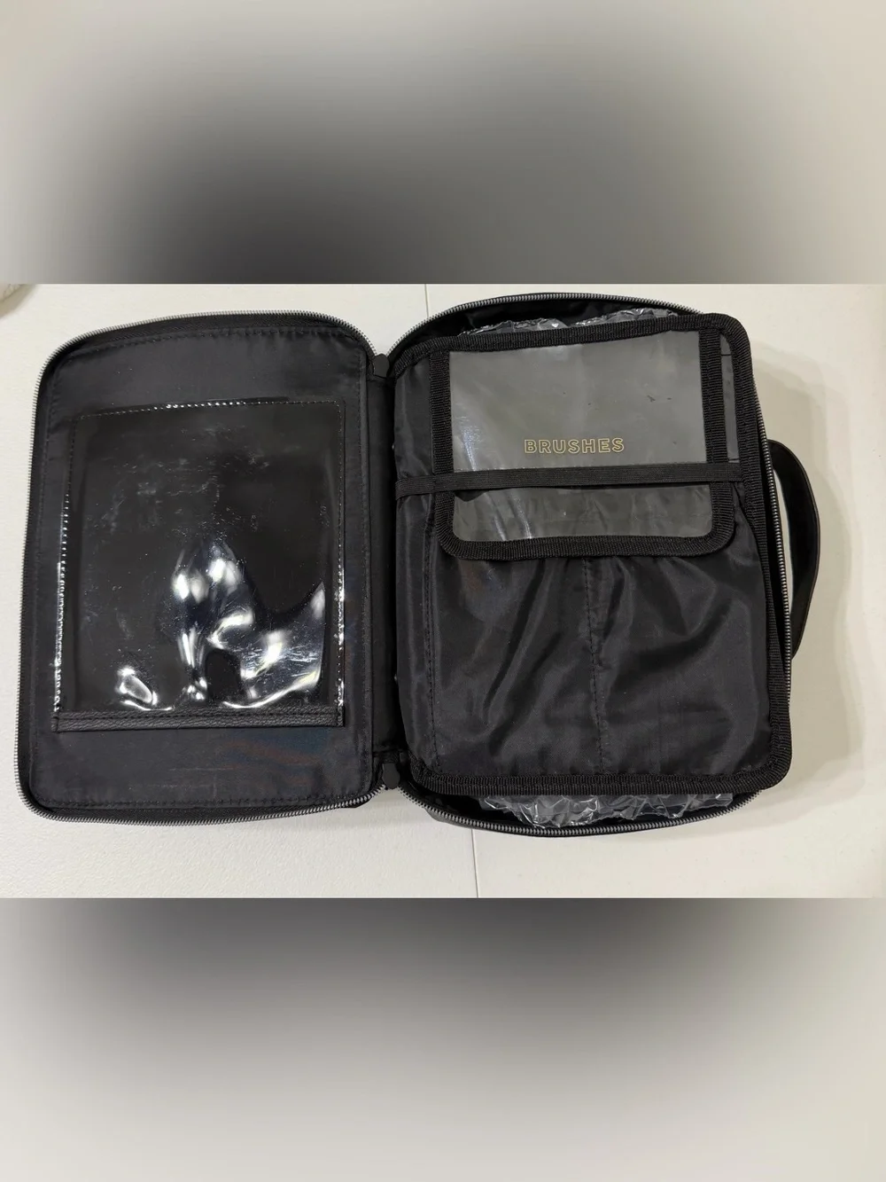 BÉIS The Cosmetic Case Black Pebbled Faux Leather Travel Makeup Bag Organizer